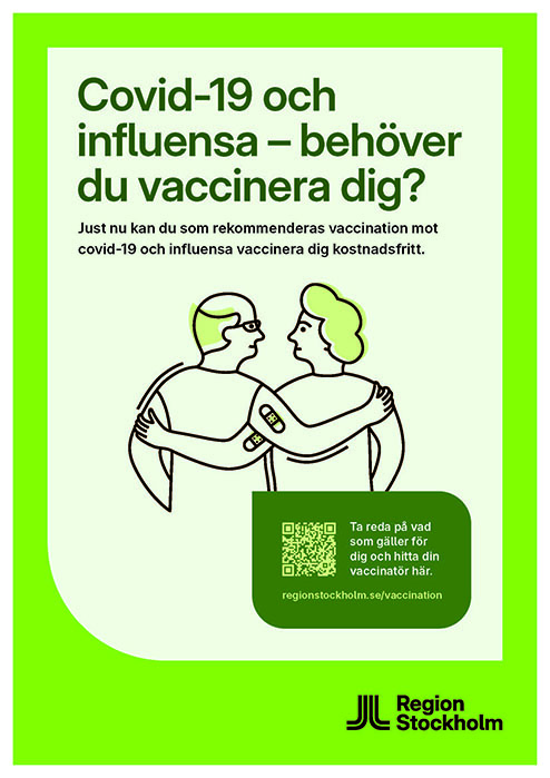 Illustration med information om covid-19 och influensavaccination.