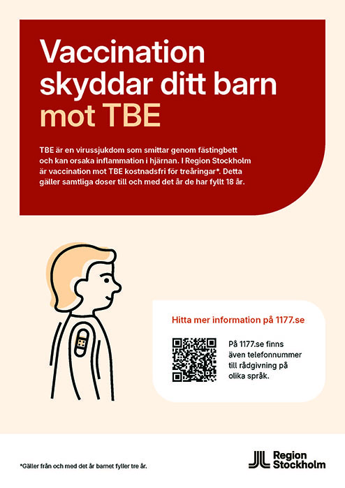 Vaccination skyddar ditt barn mot TBE illustration med QR-kod
